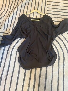 torrid Black V-Neck Flowy Blouse with Chest Flaps